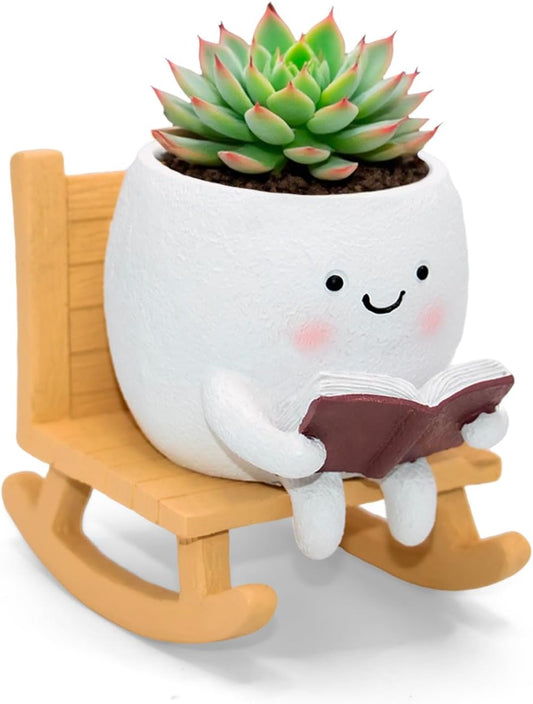 LAUGOKEBE Rocking Chair Smiley Face Planter Cute Plant Pots with Drainage