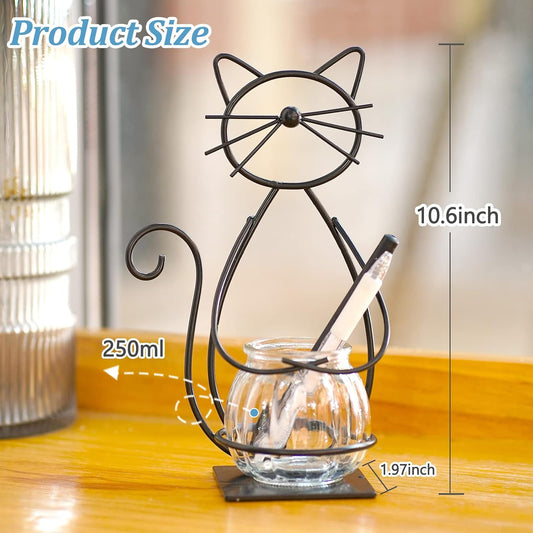 Desktop Cat Planter Propagation Station, Glass Vase Metal Stand