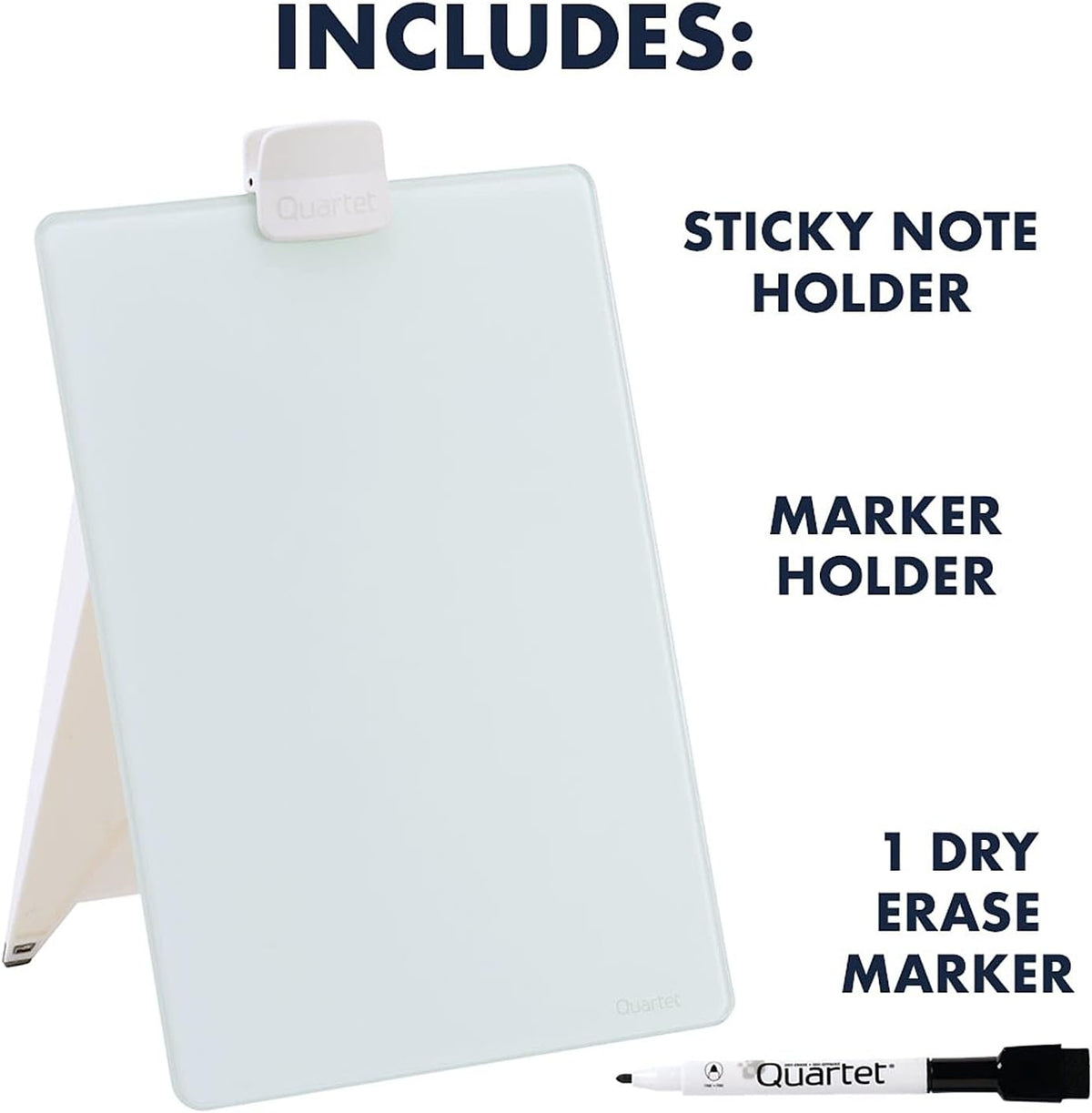 Dry Erase White Board 9"W x 11"H Desktop Glass Pad with Removable Clip and Marker, White (GDE119)