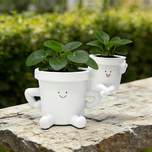 Smiling Plant Pot with Middle Fingers Up, Funny Succulent Flower Pot with Drainage, Resin Figure Planter Pots Indoor Outdoor Home Decor, Office Desk, Novelty Gardening Gift
