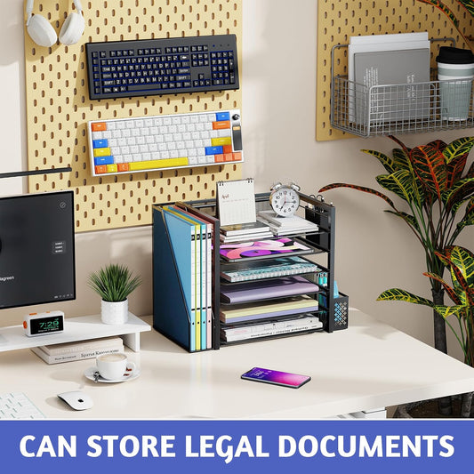 Desk File Organizer, 6-Tier Paper Organizer for Desk, Black
