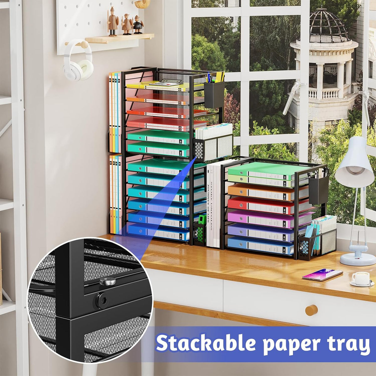 Desk File Organizer, 6-Tier Paper Organizer for Desk, Black