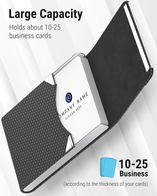 Business Card Holder, PU Leather Business Card Case, Black Carbon
