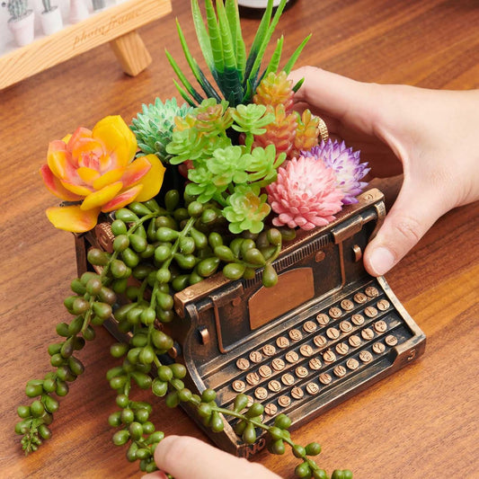 Typewriter Decorative Planter Plant Gift - Desk Decor Succulent Pot for Indoor Plants Typewriter Home Shelf Office Decor Small Flower Pot with Drainage