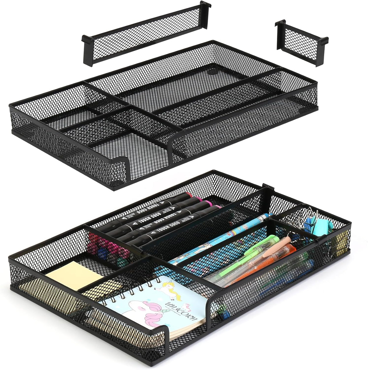 Desk Drawer Organizer, Multi-use Black Metal Mesh Drawer, Desk Drawer Storage Tray for Home Office and School (4 to 6 Grid)