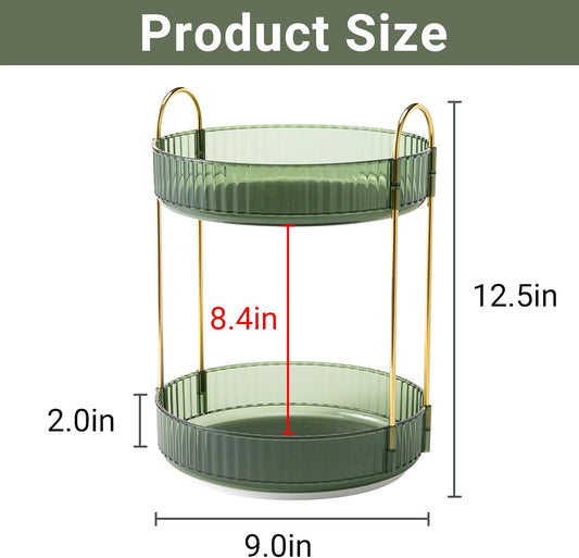 360 Rotating Makeup Organizer for Vanity,2 Tier Large Capacity Skincare Organizers,Bathroom Counter Organizer, Spinning Perfume Organizer & Vanity Organizer (Green-2 Tier)