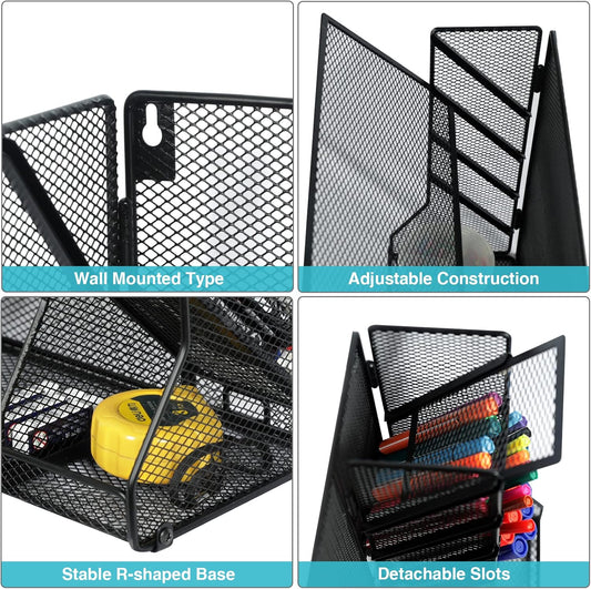 Adjustable 5 Tiers Wall File Organizer Metal Hanging Holder Black