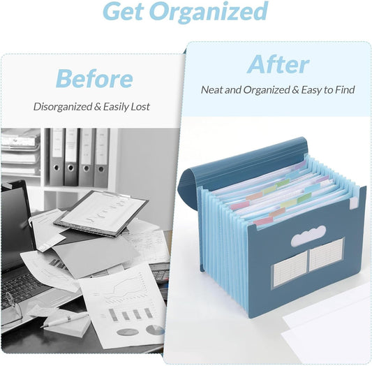 Accordion File Organizer, Expanding File Folder with 13 Pockets, Portable Document Paper Bill Receipt Organizer, Home School Office Supplies, Letter A4 Size Haze Blue