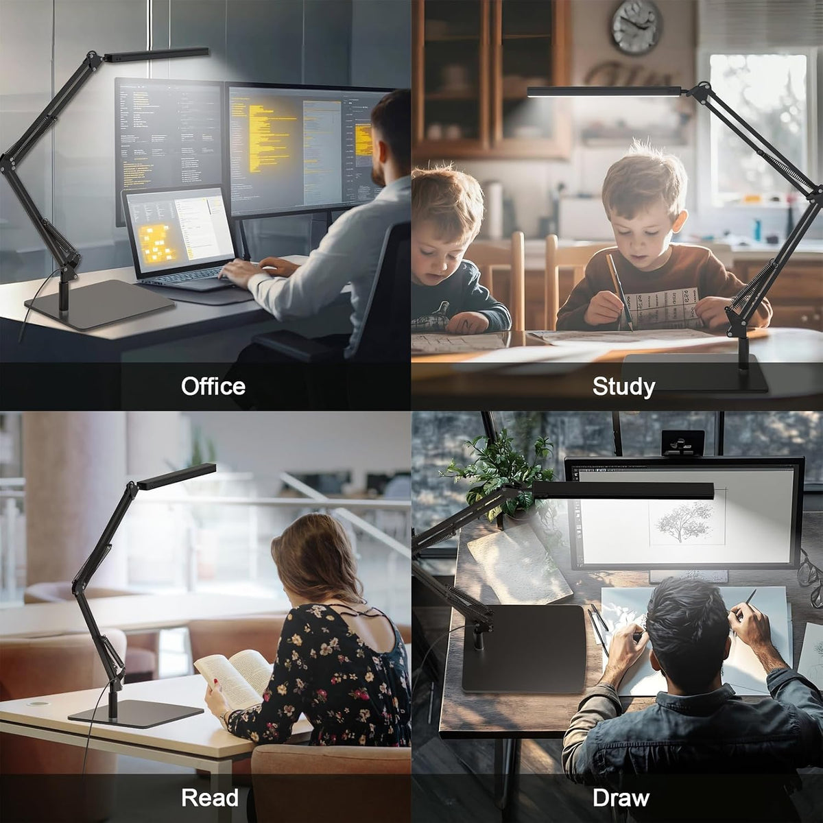 Upgrade Swing Arm LED Desk Lamp with Clamp, 80 LED Beads, 5 Color Modes & 11 Brightness Levels, 360° Adjustable Arm, Eye-Caring Light CRI95, Timer & Memory Function, for Office, Study, Crafting