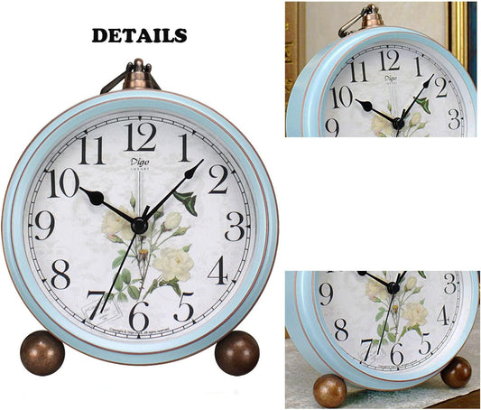 5.2in Desk Clock, Retro Silent Analog Clock Non-Ticking & Battery Operated with Quartz Movement,Clock Decor for Bedroom Living Room