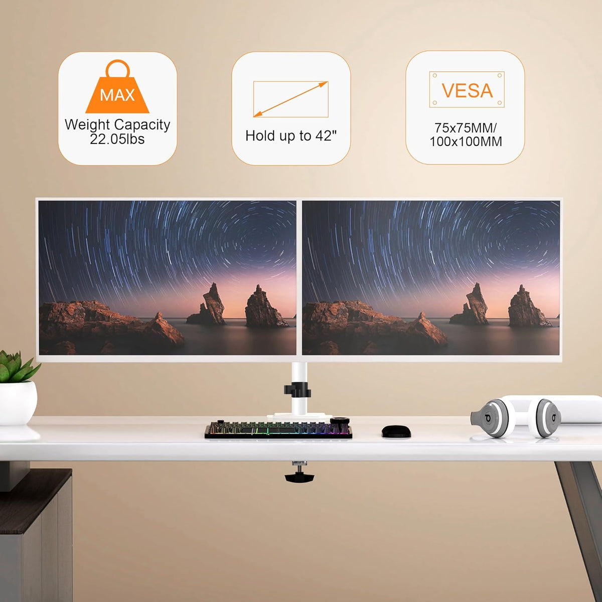 Pholiten Dual Monitor Mount for 2 Screens up to 32 Inches and 22lbs Each