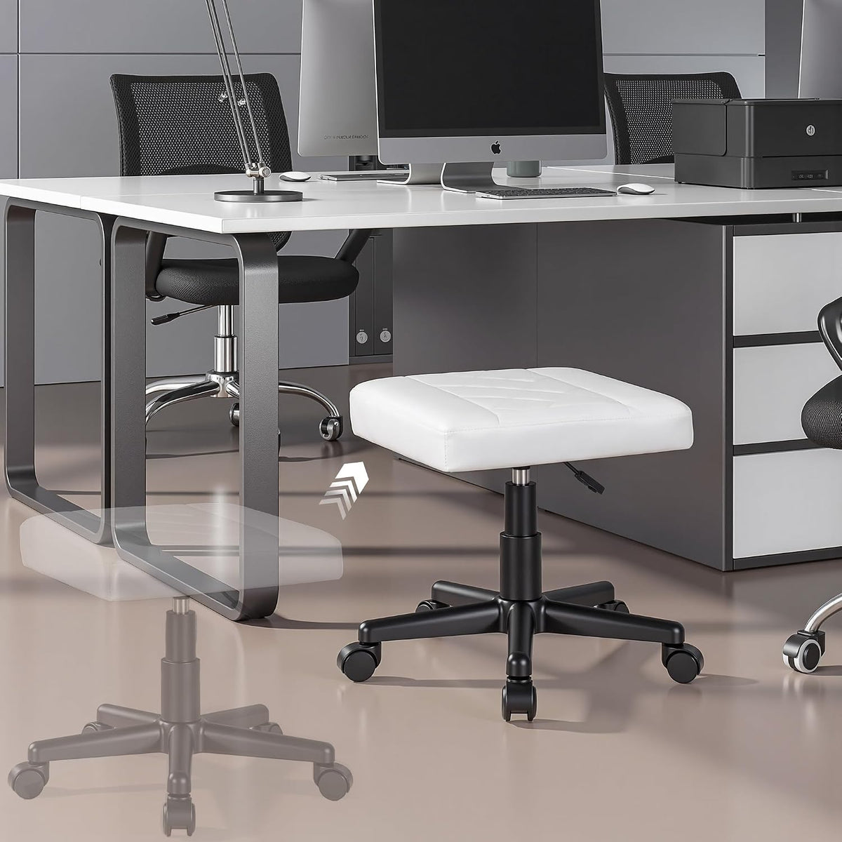Under Desk Footrest, PU Ergonomic Foot Rest with Wheels, Comfort Padding, Height Adjustable for Relieving Leg Pain, Stiffness, Black