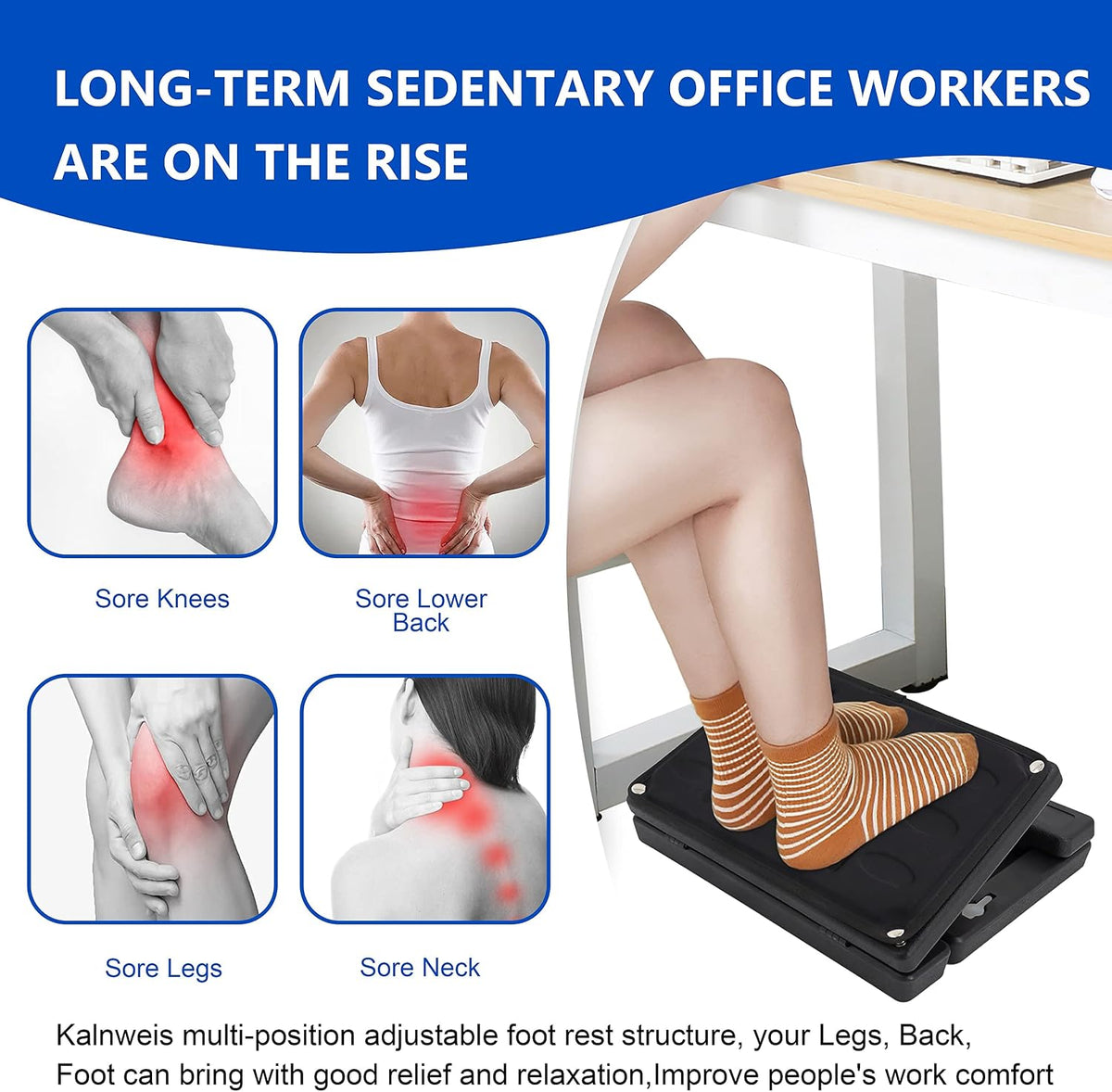 Ergonomic Under Desk Footrest & Leg Rest Stool with Massage Roller