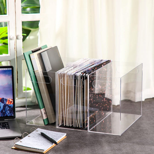 3 Pcs Acrylic File Organizer Acrylic Desktop File Box with Handle Hanging Folder Clear Holder Filing Box for Office Home School Letter Size Folder Storage, 12.2 x 5.5 x 9.4 Inch