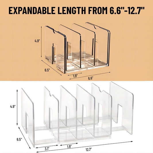 2-Pack Clear Desktop File Organizer, Expandable Acrylic File Sorter Auto Rebound, Multifunction 5 Sections File Folder Holder for Magazines, Books, Letters, Papers, Notebooks