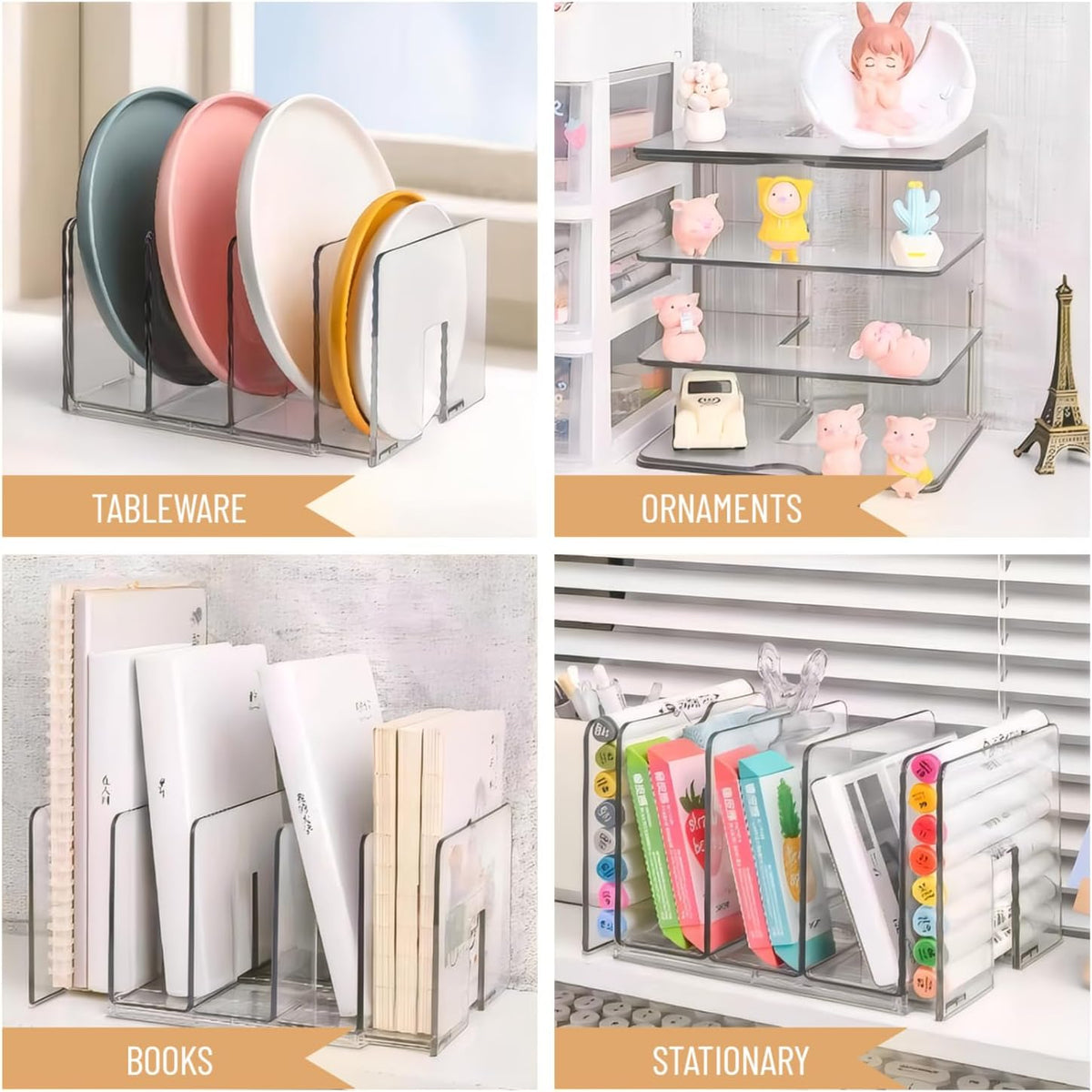 2-Pack Clear Desktop File Organizer, Expandable Acrylic File Sorter Auto Rebound, Multifunction 5 Sections File Folder Holder for Magazines, Books, Letters, Papers, Notebooks