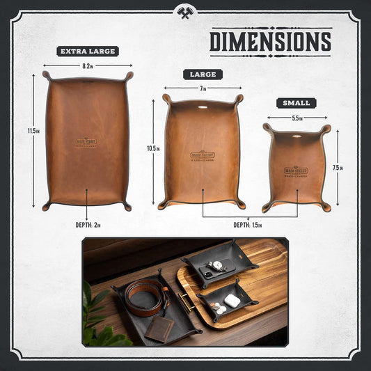 Leather Valet Tray for Men – Rustic EDC Organizer for Keys, Phone & Wallet – Made in USA – Whiskey Barrel Brown