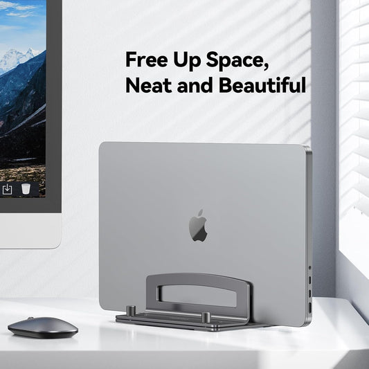 Vertical Laptop Stand, Adjustable Aluminum Laptop Stand (Fits Up to 17.3"), Space-Saving Vertical Stand with Non-Slip & Scratch-Resistant Silicone, Compatible with MacBook Pro/Air, Dell, HP