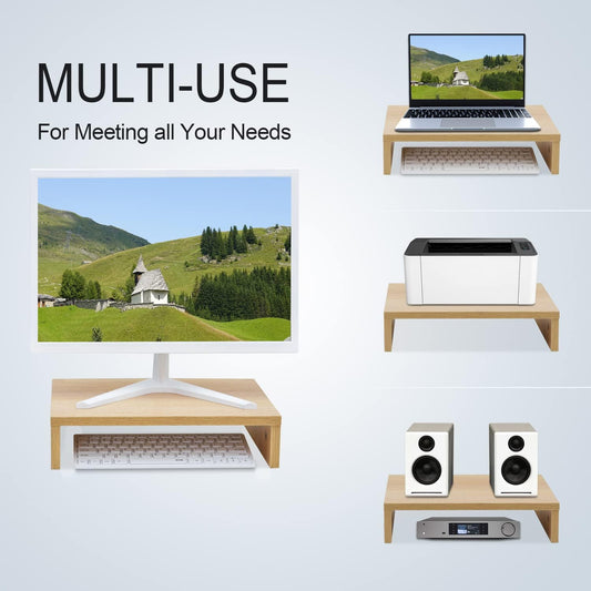 Wood Monitor Stand Riser for Desk - 14.2 inch, Small Laptop Stand