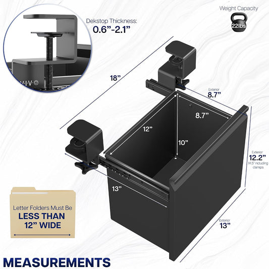 Black Clamp-on Under Desk Filing Cabinet, MOUNT-FCD1C-B