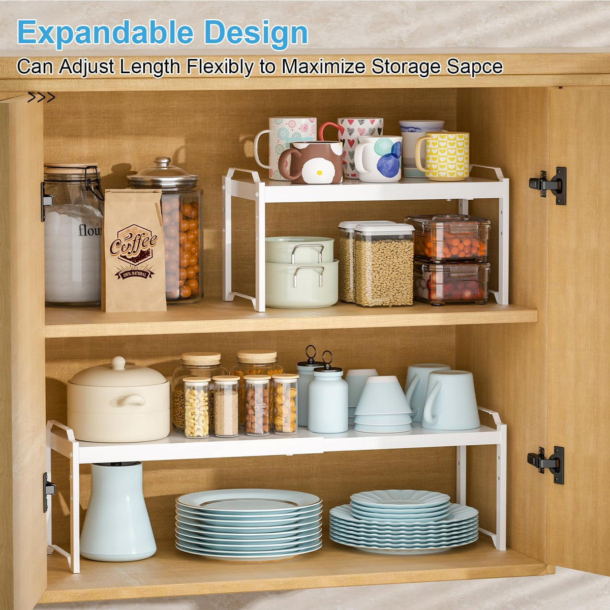 Expandable Cabinet Shelf Organizer, Adjustable kitchen Countertop Storage