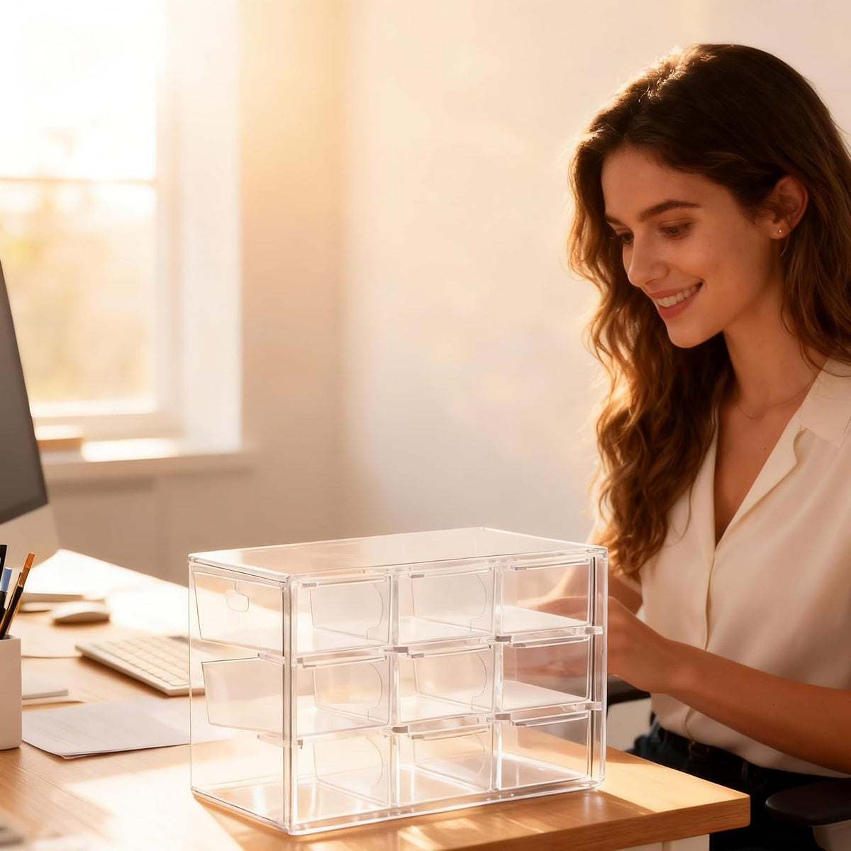 Acrylic Drawer Organizer, Clear Desk Organizer with Drawer, Plastic Stackable Storage Drawers with 12 Drawers, Dustproof for Jewelry, Craft, Office Supplies
