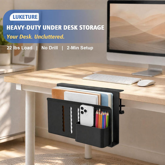 Desk Side Storage Laptop Holder No Drill Clamp On Organizer