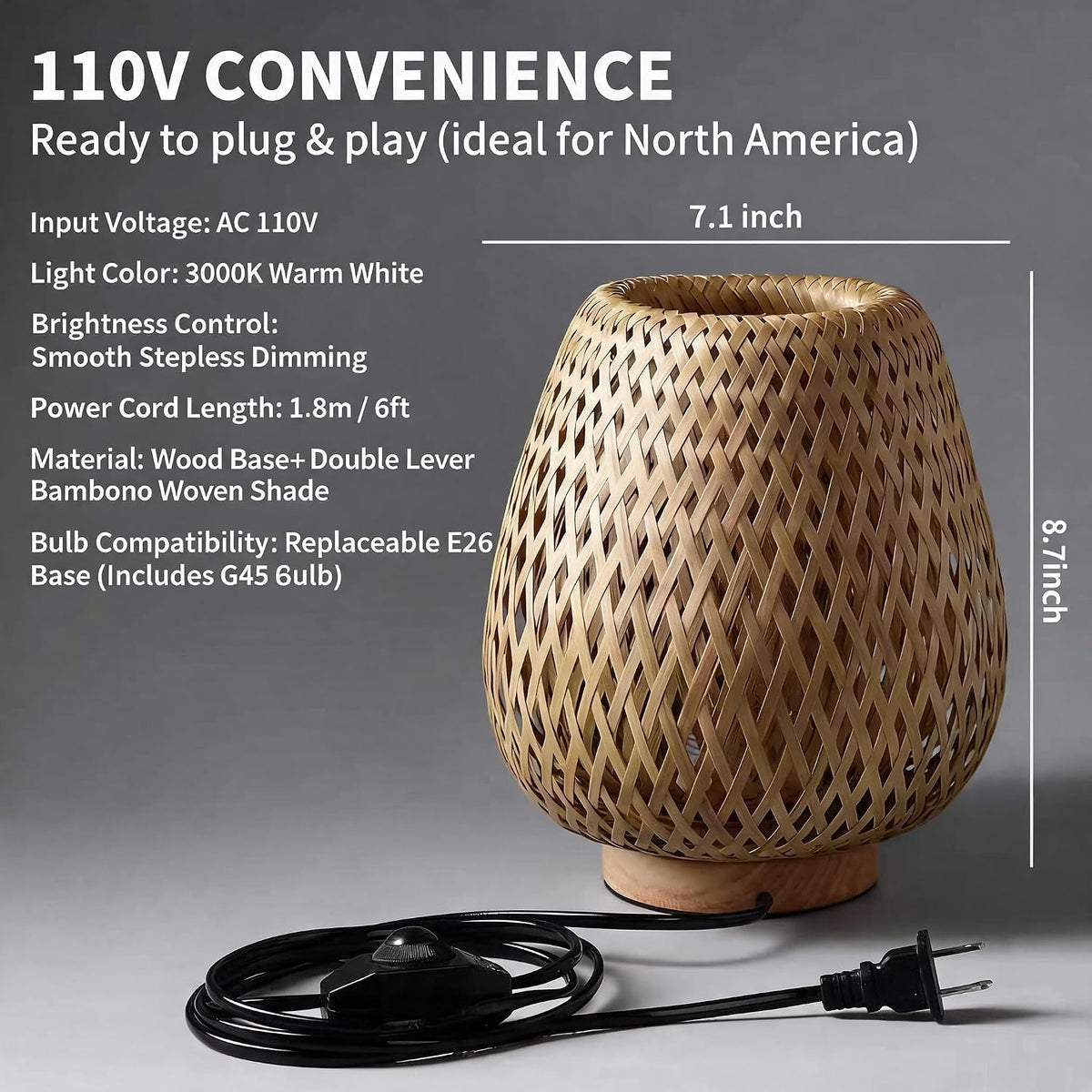 Boho Rattan Small Table Lamp with Double Layer Bamboo Woven Shade