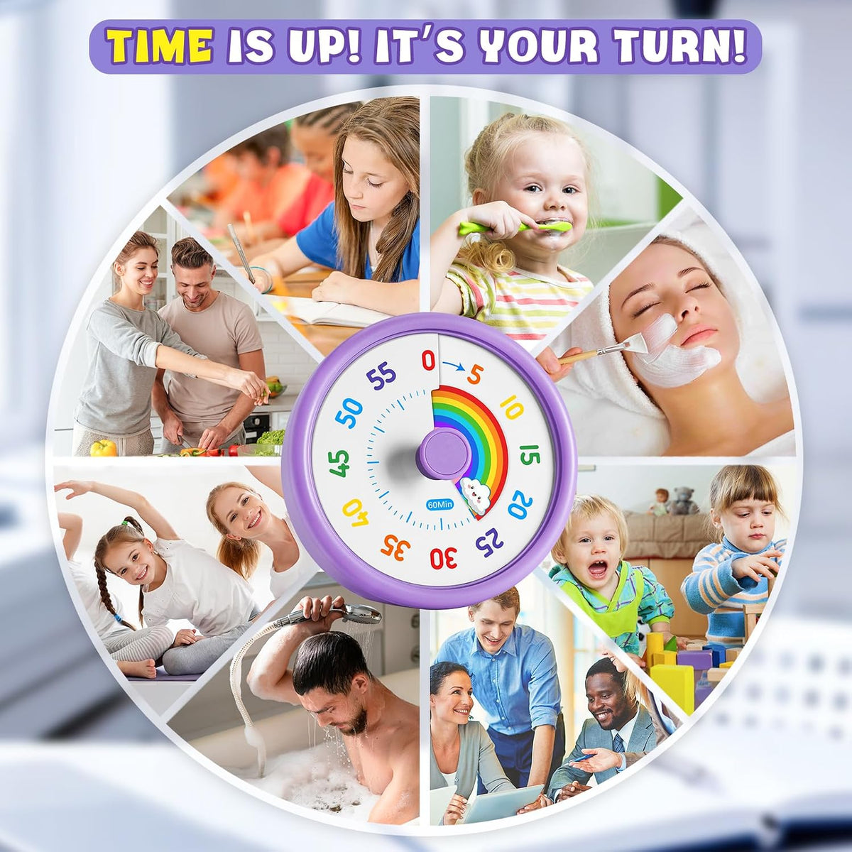 Visual Timer for Kids, 60-Min Silent Sound Rainbow Countdown Timer