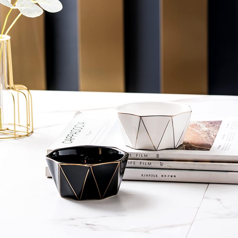 Paper Clip Holder With Gold Line Geometric Ceramic Paper Clip Dispenser for Desk Cute Paper Clip Organizer Office Binder Clip Holder (White)