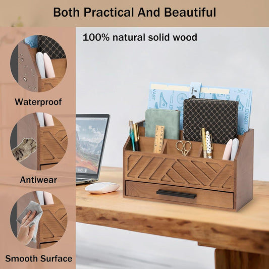 Desk Organizer with Drawer, Countertop Bill Mail Organizer and File Storage