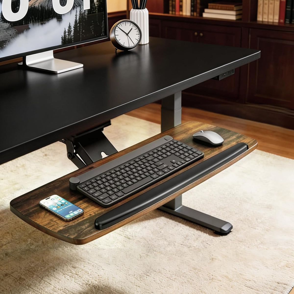 AX WABER Keyboard Tray Under Desk with Storage Drawer, Height Adjustable Keyboard Tray Slide Out 360° Swivel Tilt, Ergonomic Under Desk Mount Keyboard & Mouse Holder for Gaming Home Office, Black