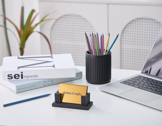Concrete Business Card Holder Desk - Business Card Display Stand - Black