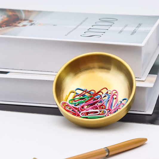 Gold Paper Clip Holder Dispenser & 30 Paper Clips