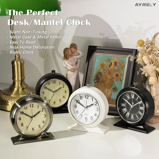 ® 5.5" Vintage Metal Alarm Clock, Desk and Table Clock for Shelf