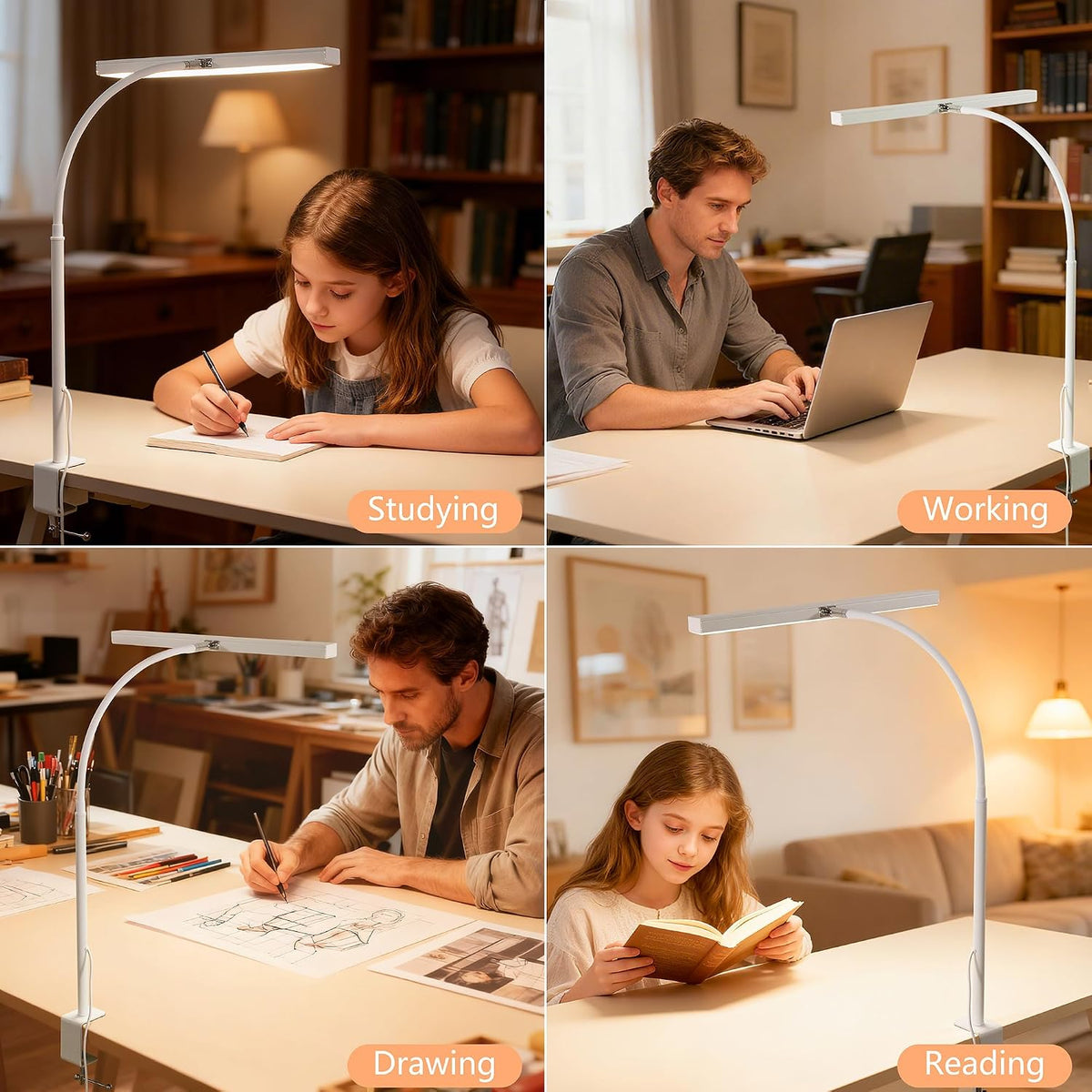 LED Desk Lamp for Office Home, Adjustable Flexible Eye-Caring Desk Light with,5 Modes 10 Brightness Adjustment, USB Adapter Desk Lamp with Clamp-MINI-B