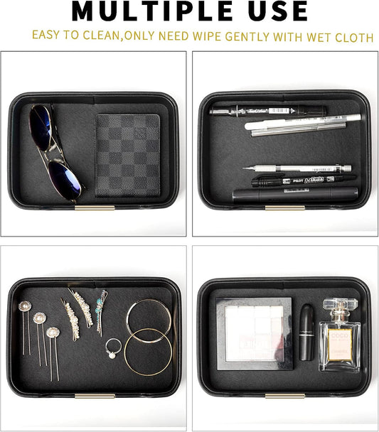 Leather Tray Organizer, Valet Tray Key Bowl (Metal Gilded, Black)