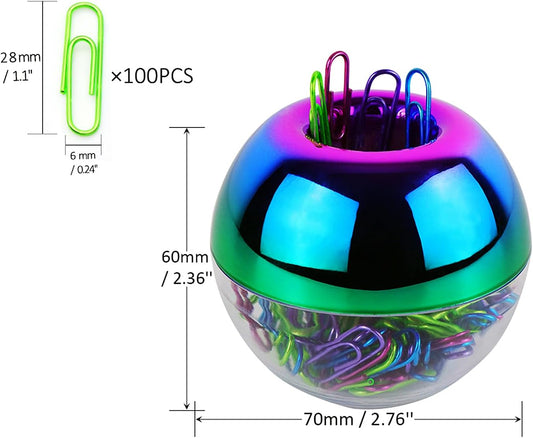 Cute Magnetic Paper Clip Holder 100Pcs 1.1" Paperclips Dispenser Rainbow