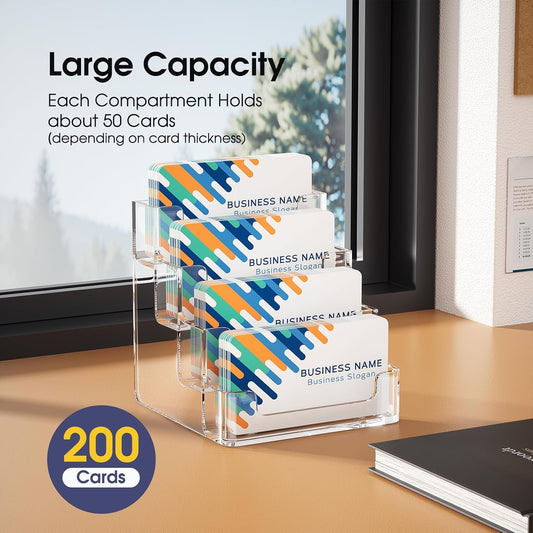 Acrylic Business Card Holder, 320 Cards Capacity, 4 Pocket, 2 Pack