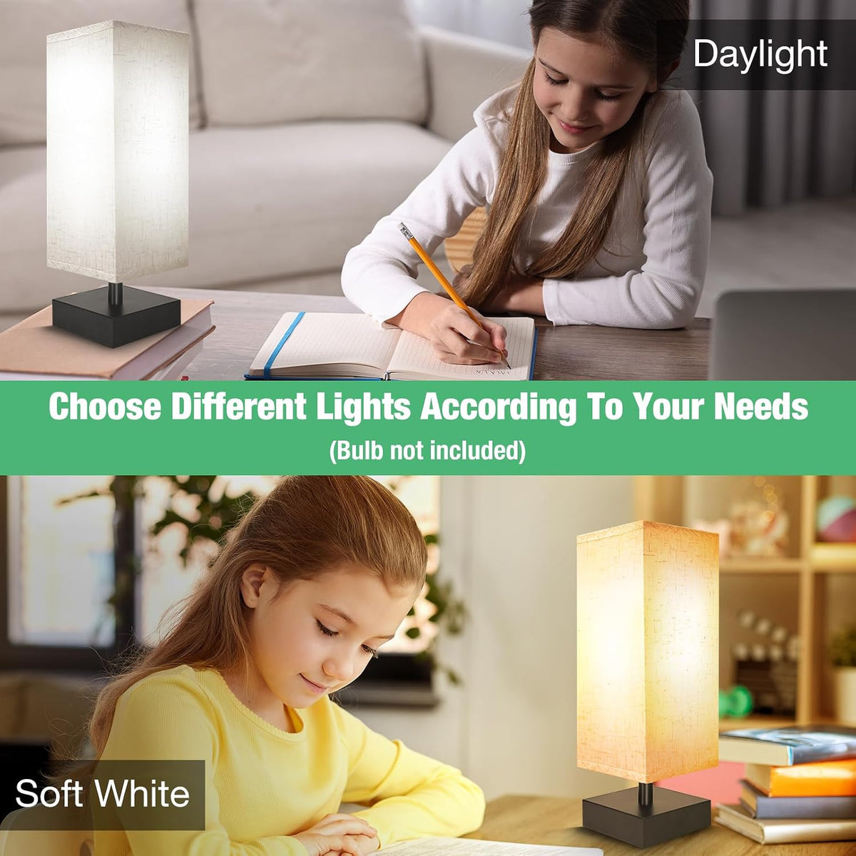 Small Lamp for Bedroom, Bedside Lamps for Night Stands, Mini Minimalist Table Lamp With Square Flaxen Fabric Shade, 11 Inch Desk Reading Lamp for Dorm Living Room Office