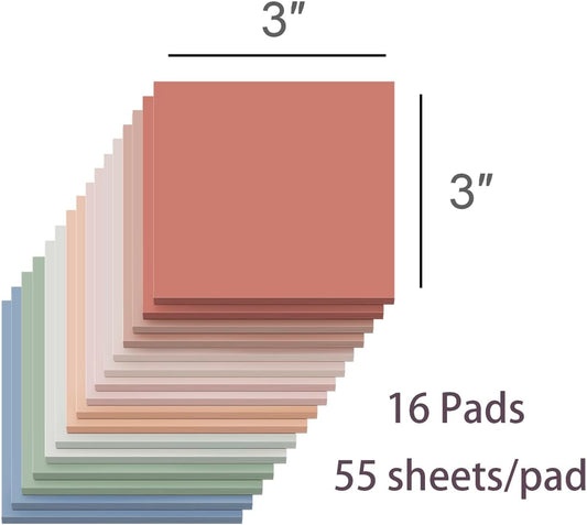 (16 Pads) Sticky Notes 3x3, Vintage Colors, Sticky Pads, Recyclable