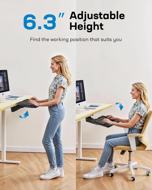 Under Desk Keyboard Tray for Flat Bottom and Cross Beam Desks
