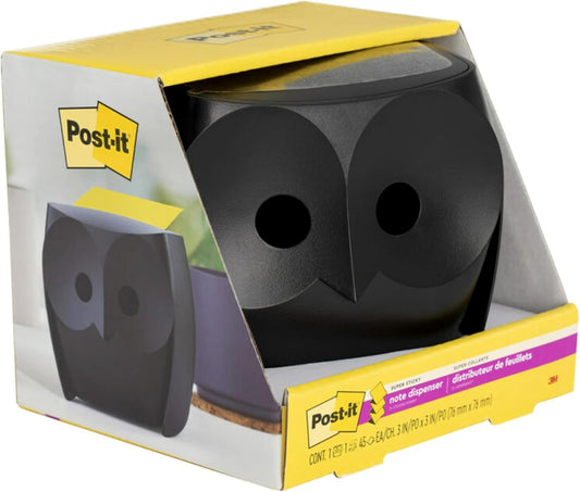 Note Dispenser, Black Owl Design, 1 Dispenser, 1 Pad, 45 Sheets