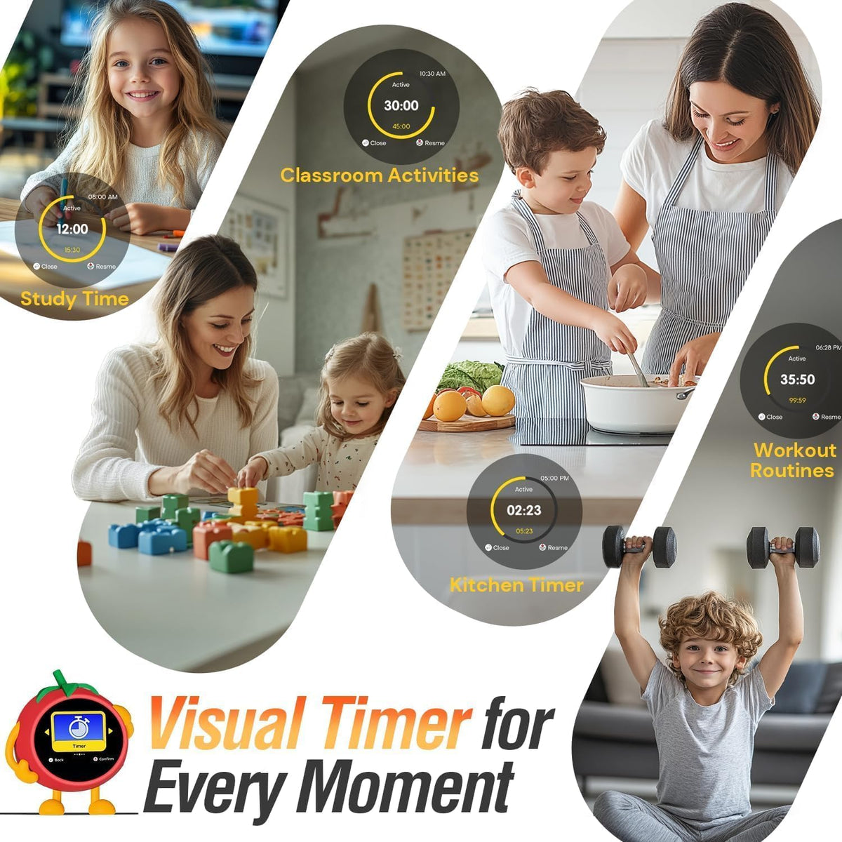 Alarm Clocks for Bedrooms, 2.8" Color Display, 4 Alarms Easy to Set