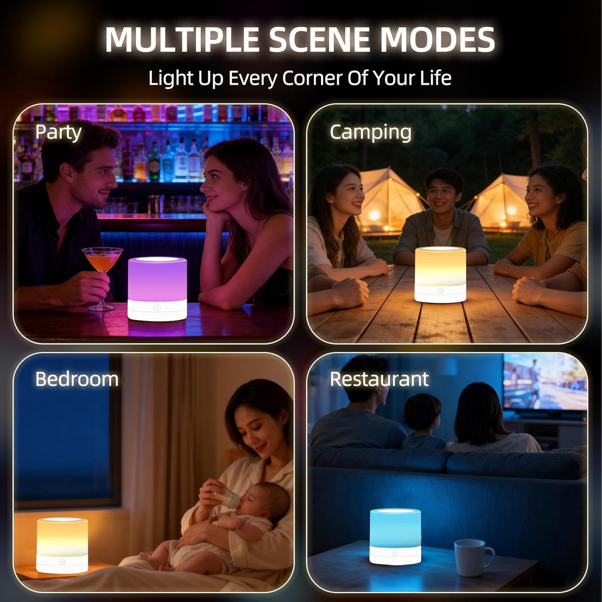 Portable Night Light for Kids, USB Rechargeable Small Desk Lamp,13 RGB Colors & 4 Brightness & 1 Remote, Touch Bedside Table Lamp for Nursery Bedroom Living Room Home (Wood Grain)