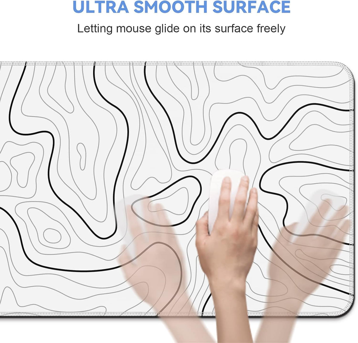 Gaming Mouse Pad, Black with White Topographic Line, 31.5x11.8in