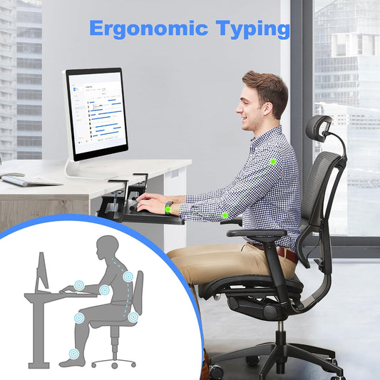 Keyboard Tray Under Desk Large C-Clamp 25.6” (30” Including Clamps) x 11.8” Slide-Out Platform Computer Drawer Pull Out Keyboard & Mouse Tray Black DSF4
