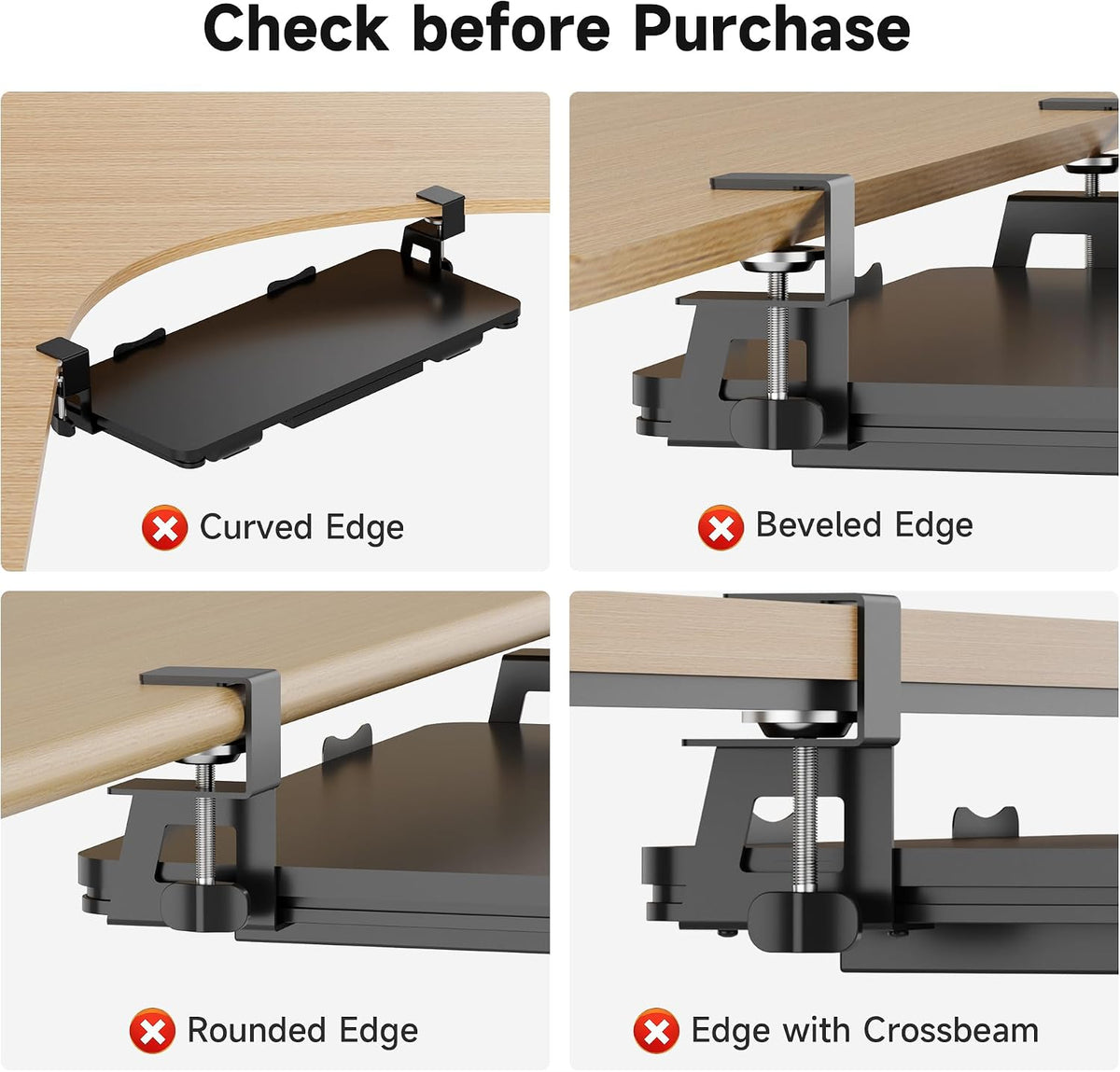Keyboard Tray Under Desk Large C-Clamp 25.6” (30” Including Clamps) x 11.8” Slide-Out Platform Computer Drawer Pull Out Keyboard & Mouse Tray Black DSF4