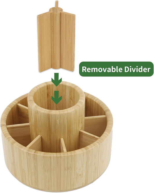 VaeFae 360 Rotating Bamboo Pen Holder for Desk, Art Supply Storage, Medium