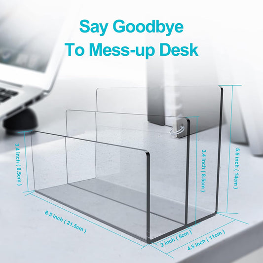 Boloyo Acrylic File Holder, 2 Sections Clear File Organizer Mail Letter Sorter Desktop Folder Holder for Home Office School Envelope Bill Filling Paper Document